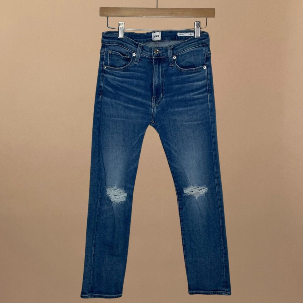 Edwin Elin Crop Straight Jeans Women’s 26 Distressed Mid Rise Blue Denim